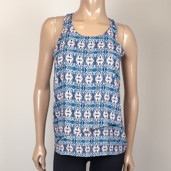 3/$20 Pink Rose Ikat Print Sleeveless Top Flowy Layered Scoop Neck Summer Blouse - Picture 10 of 10